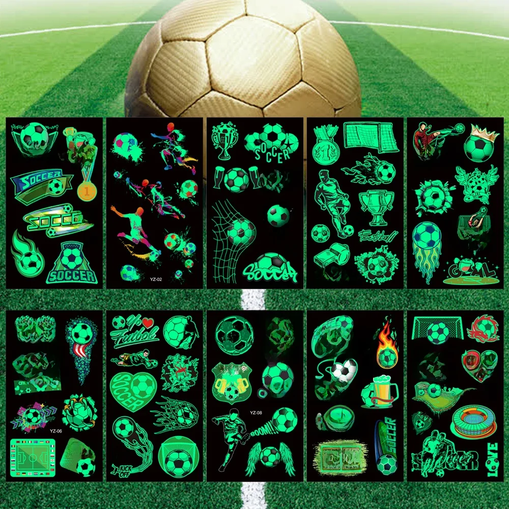 10 Teile/satz Cartoon Fußball Fußball Basketball Licht Tattoo Aufkleber Gesicht Arm Körper Temporäre