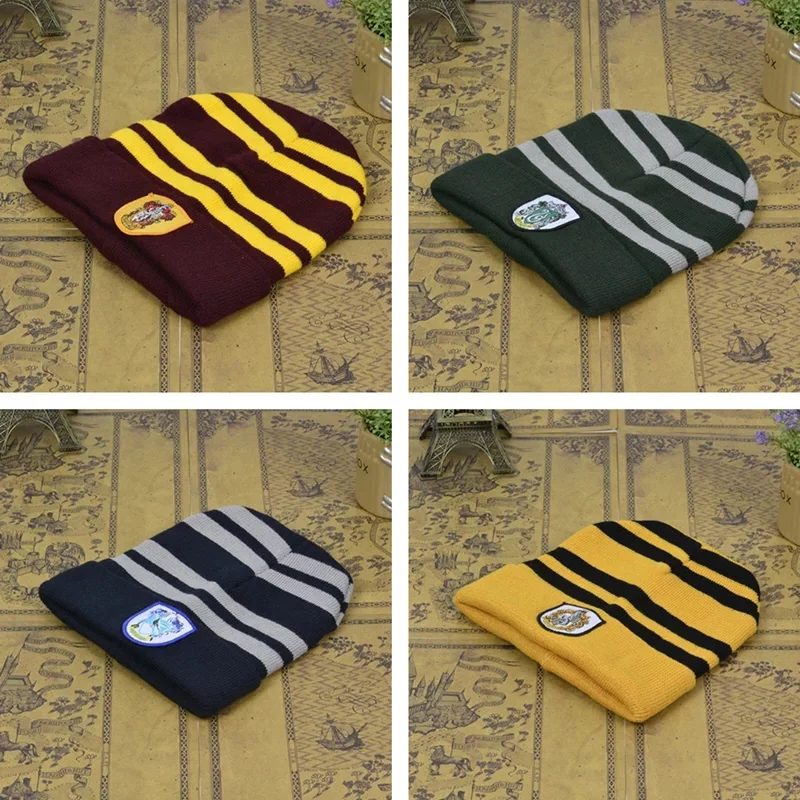 Fashion Knitted Plush Hat Striped Badge Hats Harris Anime Warm Cap Cosplay Unisex Costume Prop Party Accessories