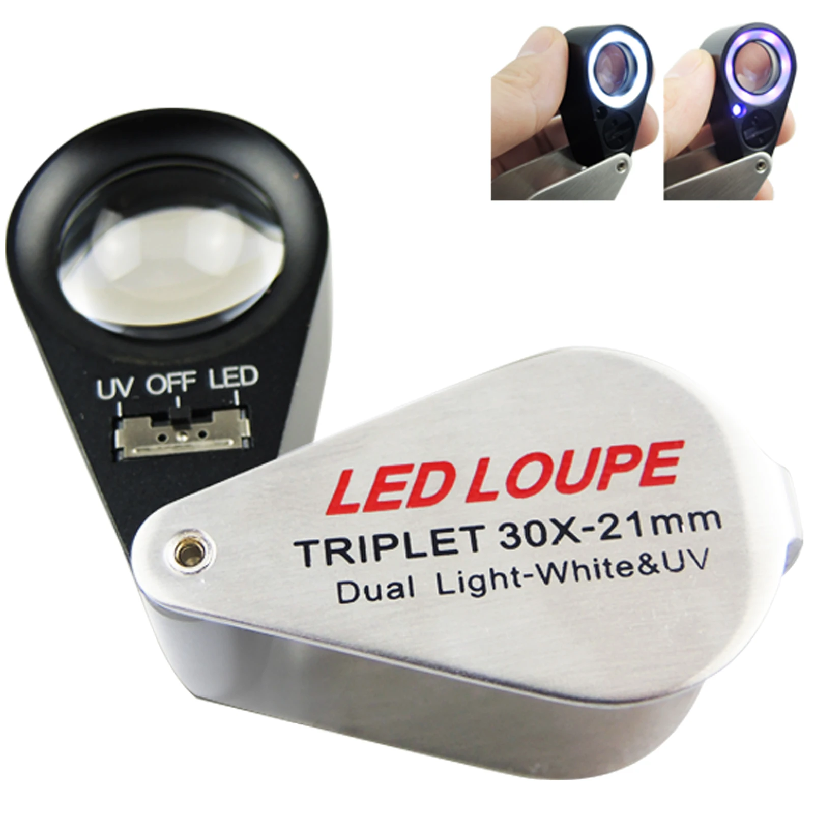 

Mini 30X Jeweler Loupe Magnifier + LED & UV Light 21mm Lens