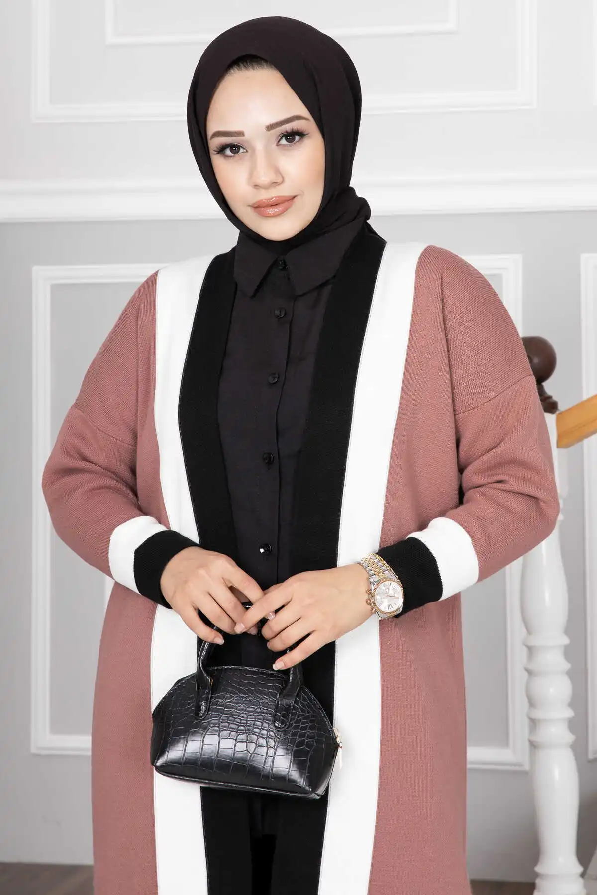 

Women Clothing Striped Knitwear Hijab Cardigan Muslim Modest Abayas Dress Dubai Loose Casual Comfort Robe Autumn Long Sleeve