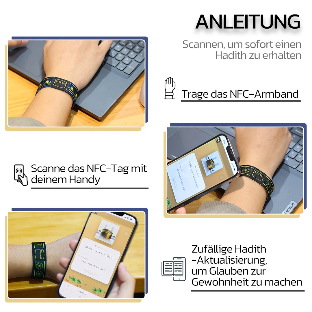 Umweltfreundliches NFC Hadith Bracciale leuk Geschenk Familientreffen ipoallergeni Design, Antippen zum Lesen 2026 Ramadan