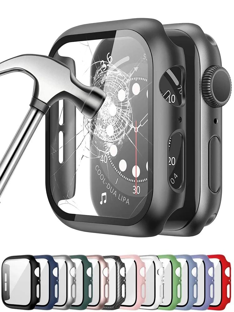 Szkło + pokrowiec na Apple Watch 44mm 40mm 45mm 41mm 42mm 38mm iWatch Accessorie ochraniacz ekranu Apple watch serie 3 6 SE 7 8 9