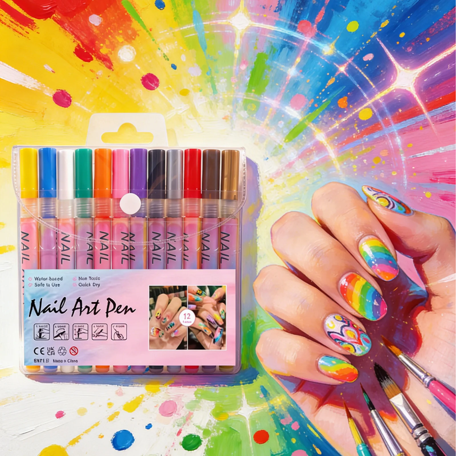 12pcs Nail Art Dotting Pen DIY 3D Nail Art Drawing Waterproof Colourful Nail Painting Nail Markers Set Graffiti Pen for Nails