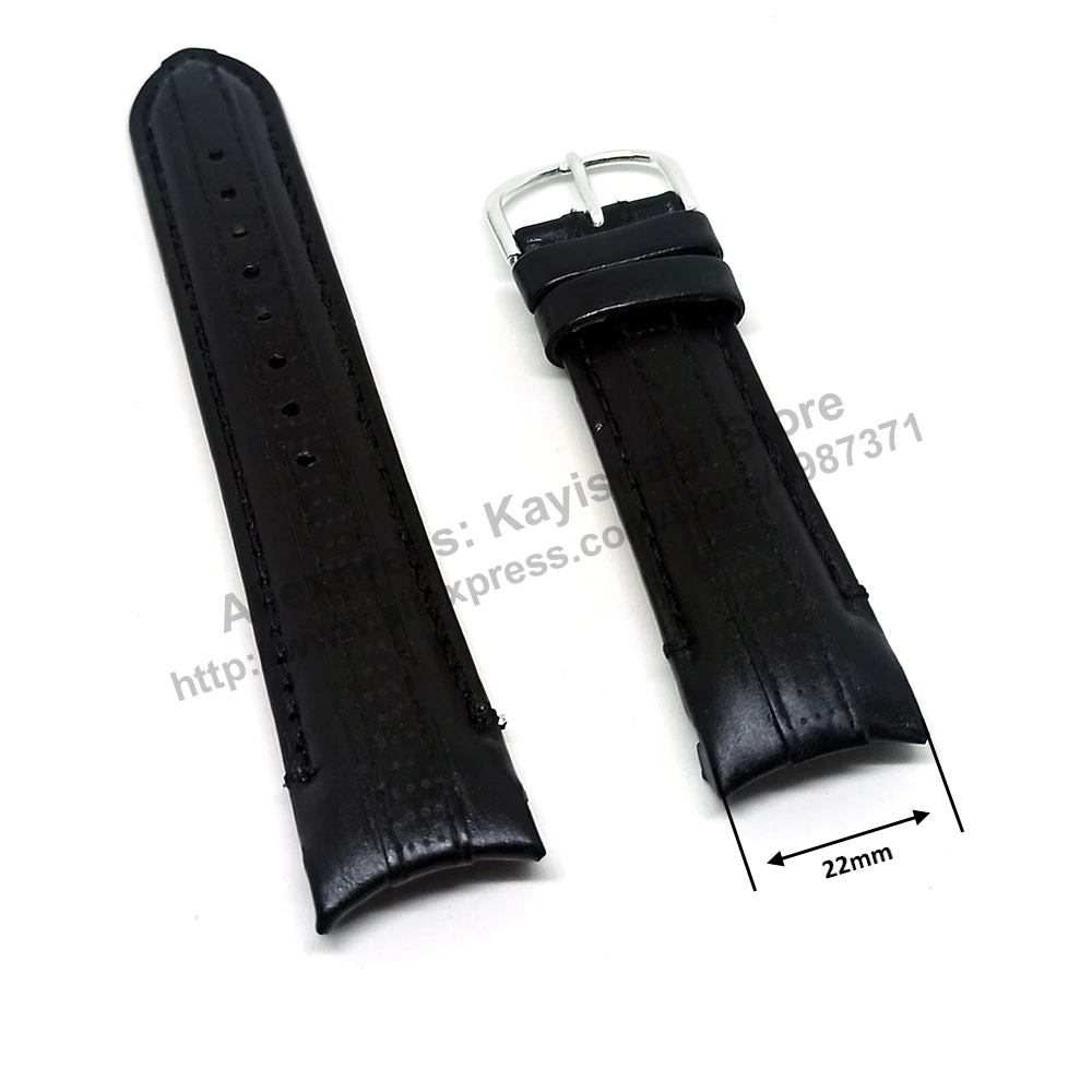 Compatible for Aviator AVW8974G76  , AVW8974G261  , AVW8974G261S - 22mm Black Leather Curved End Replacement Military Watch Band