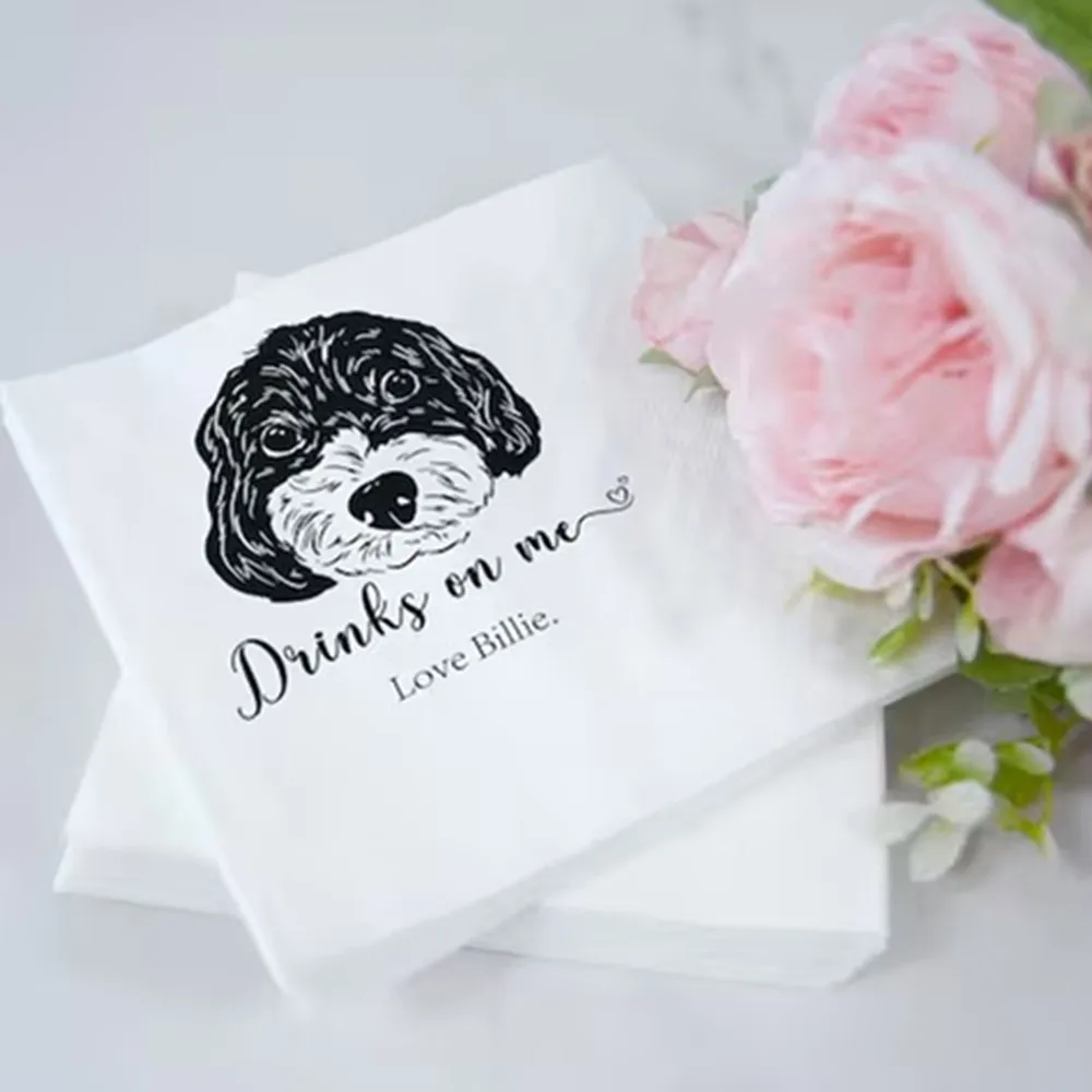 Personalized Illustrated Dog Wedding Napkins,Custom Pet Wedding Napkins,Custom dog Paper Napkins,Custom Engagement Napkins