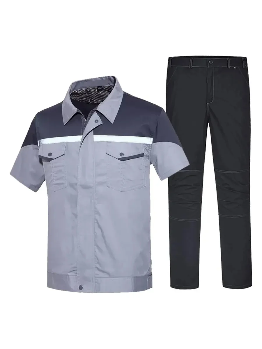 Summer Short-sleeved Overalls Suit Men's Clothing Repair Factory Workshop Labor Protection Clothing Custom Sweat-absorbent Wear-