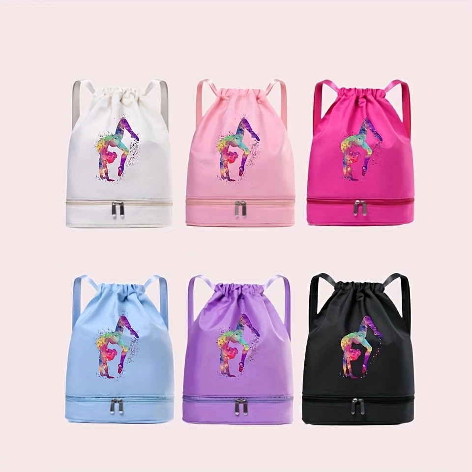 Women's Ballerina Print Backpack, Lightweight Nylon, Adjustable Straps Zipper Bag for Travel Gym Commute Dance‑Lovers Gift view 3