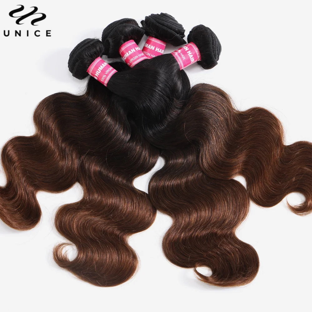 Mèches 3/4 naturelles Body Wave-UNice Hair, cheveux humains, racines foncées, brun ombré, richesse, tissage à coudre, 8 à 26 pouces, 100% pièces