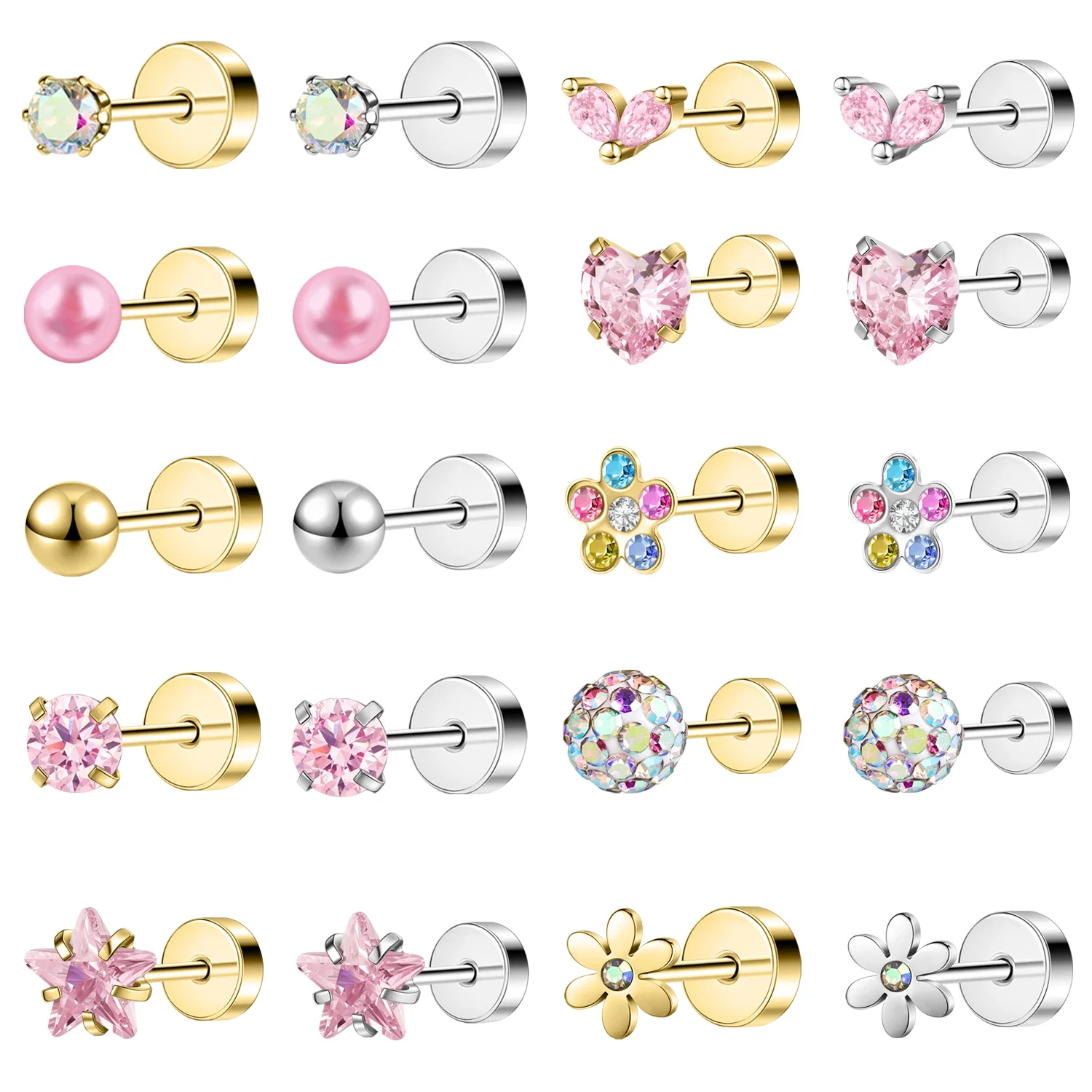 Zs 1pc 20g Herz Blume Sternform Edelstahl Ohr stecker rosa Kristall Ohr stecker Ohrringe verschraubt