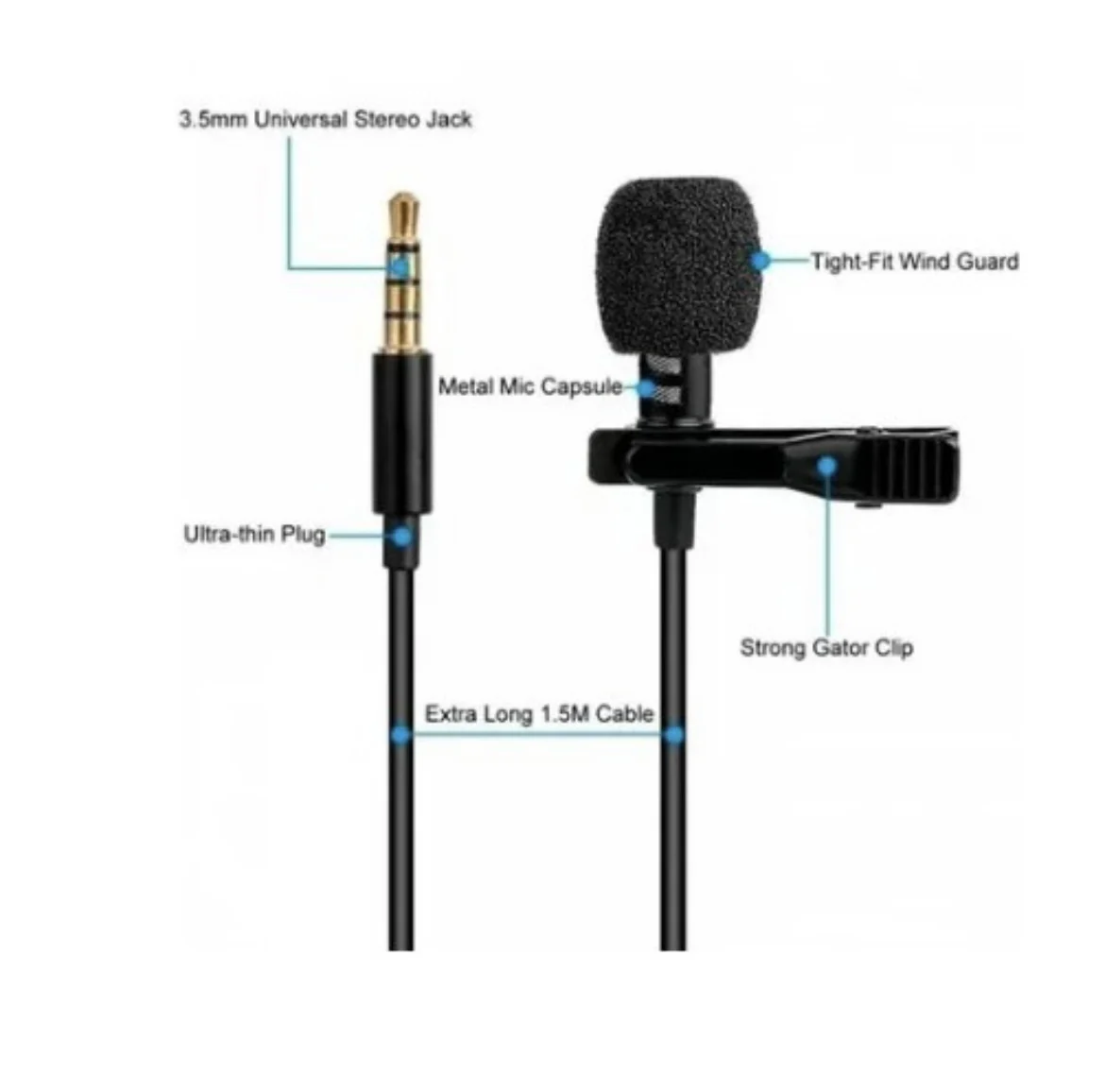 Microfone de lapela professional 3,5mm p3 estéreo para professores professional p/celular android ios