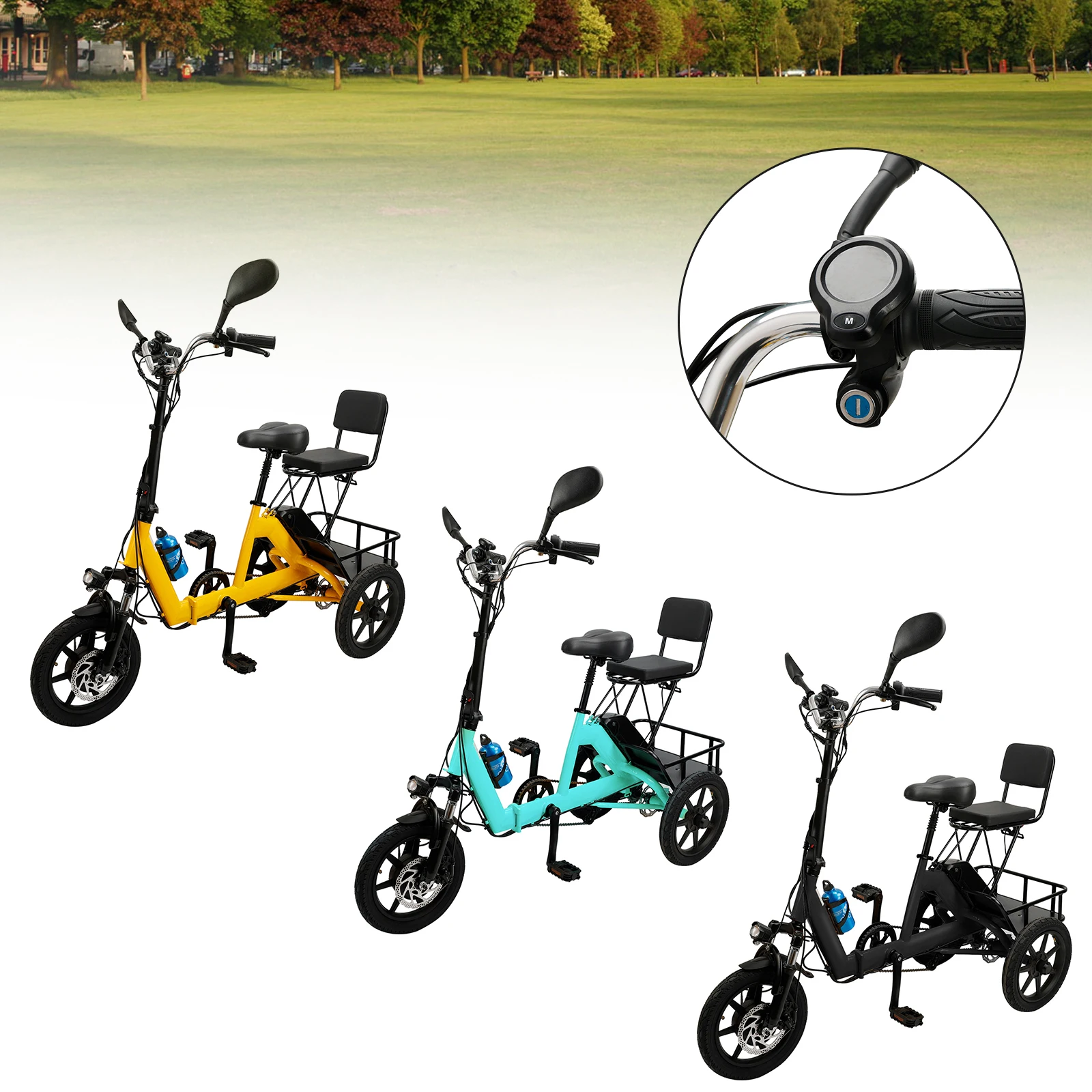 

Three Wheel Electric Tricycle for Adults 3 Wheel Motorized Folding E-Bike 350W