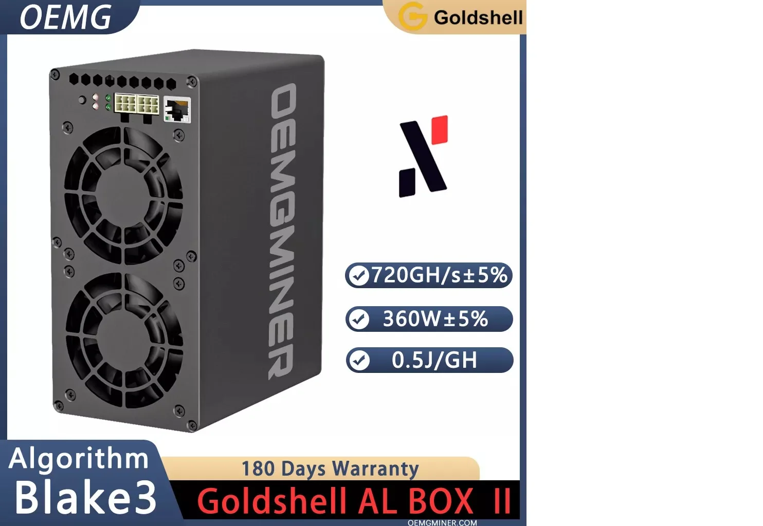 

Новый Goldshell коробка AL II miner ALPH hashrate 720GH 360W Blake3 Alephium