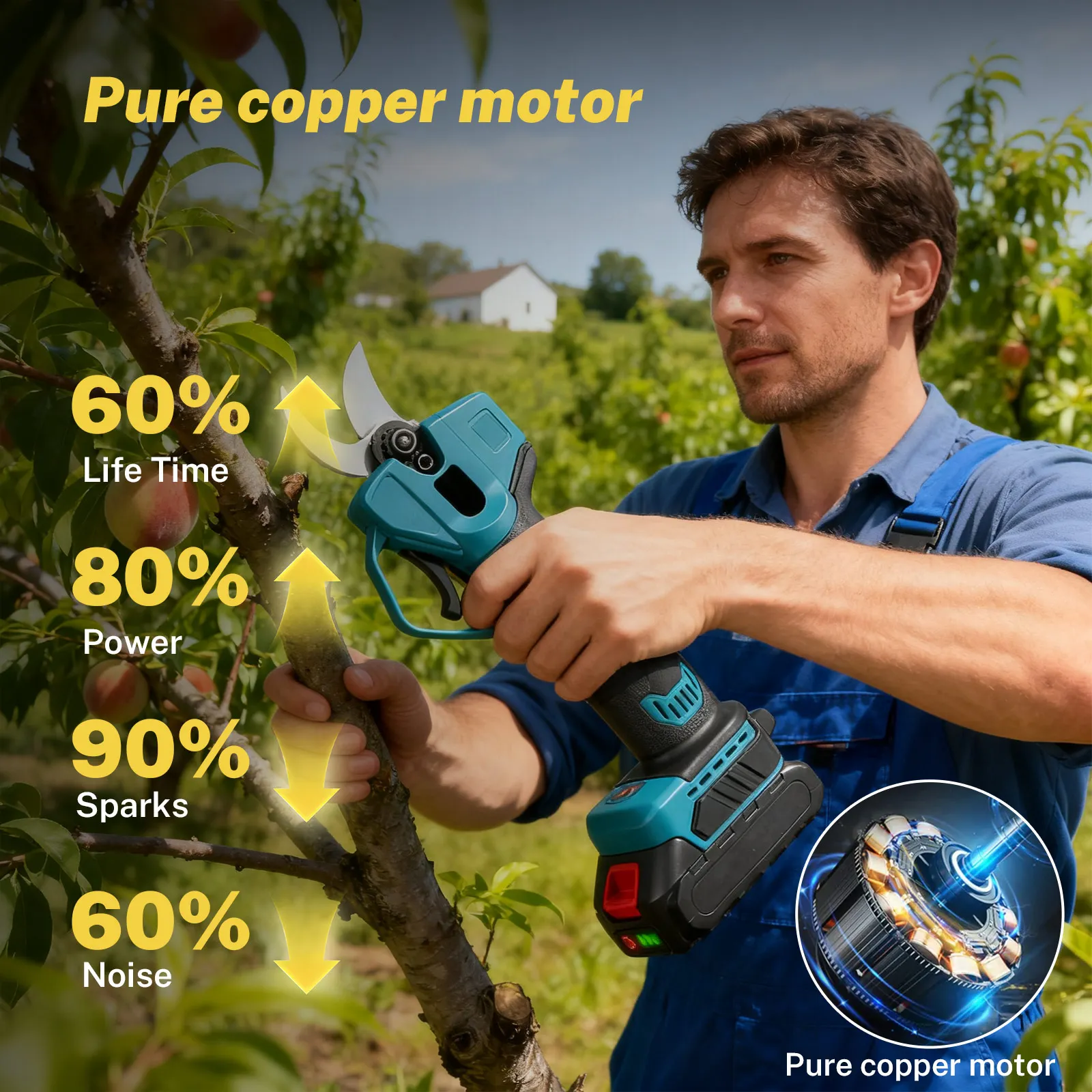 2-Gang 30MM Akku-Elektroschere für Obstbäume, Bonsai-Schneidegerät, Gartenschere, Elektrowerkzeug für Makita 18V Akku – Detail 6