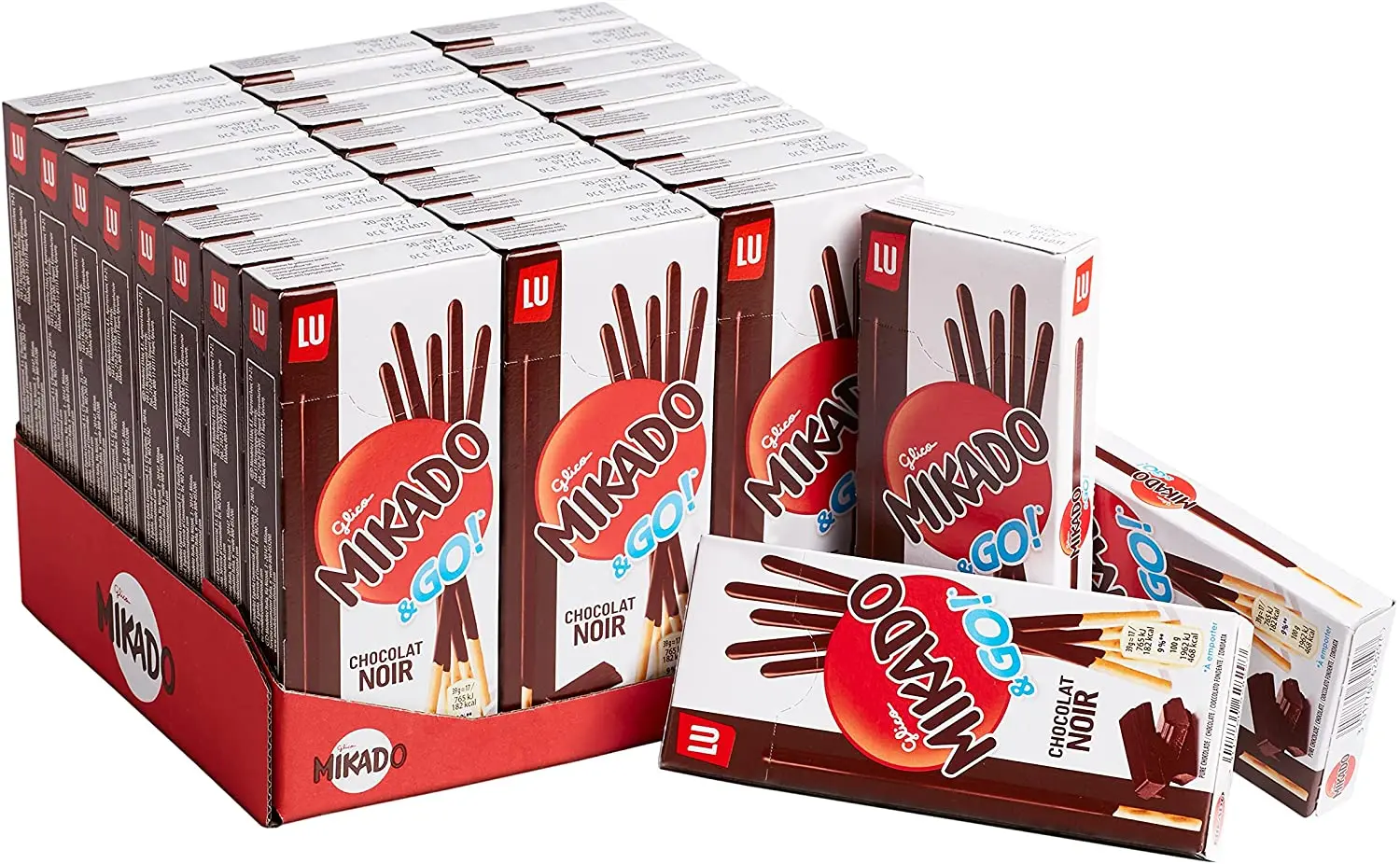 Mikado & Go, dark Chocolate covered cookie sticks-24 cases with 39 grams each-crunchy cookie and delicious dark chocolate crispy texture and delicious dark chocolate bath