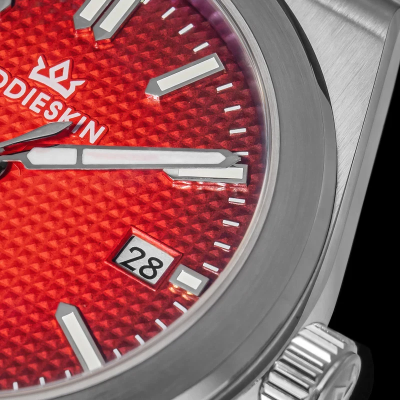 AddiesKin K004 Men's Luxury Automatic Watch Blue Red Waffle Pattern Dial Smoky Gradient Finish Miyota 9015 Sapphire Crystal