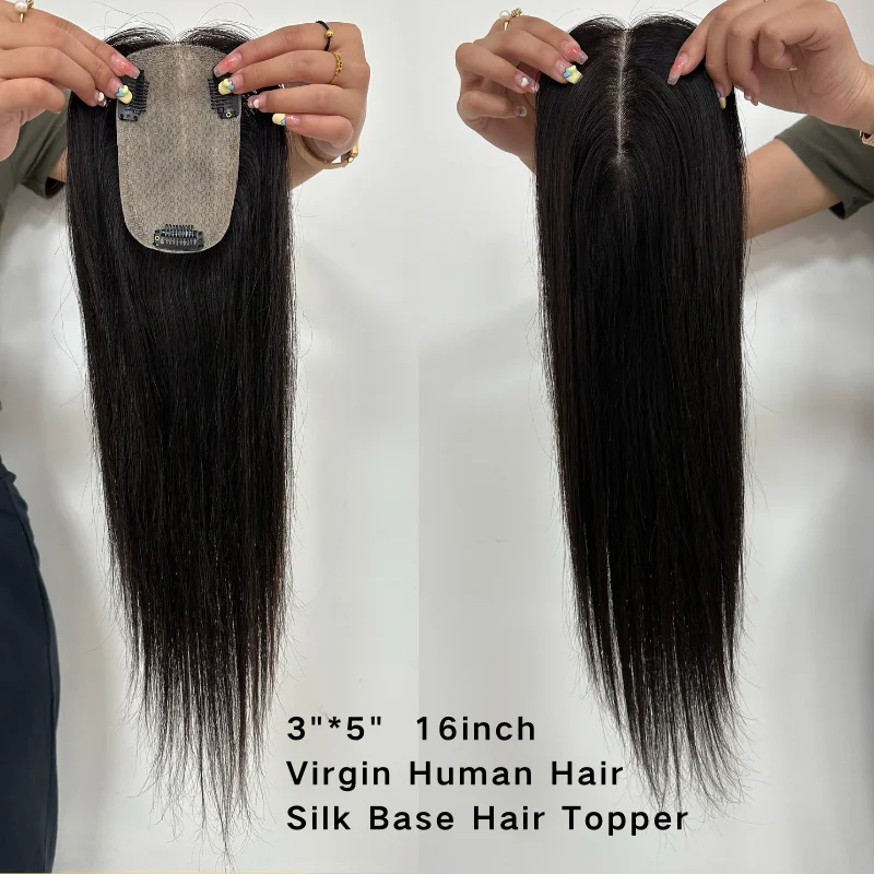Virgin Human Hair Topper Wigs Silk Top Injected Skin Base Hair Toupee for Women - Detail 1