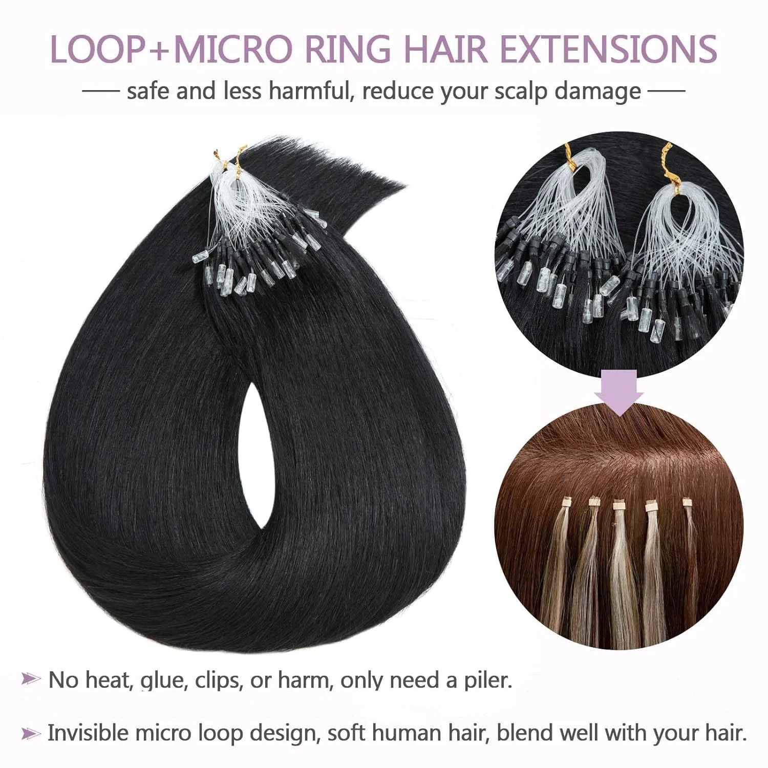 Brazilian Remy Micro Loop Human Hair Extensions Micro Beads Hair Silky Soft Micro Ring Hair Extensions 1g/strand 50g 24 26inch