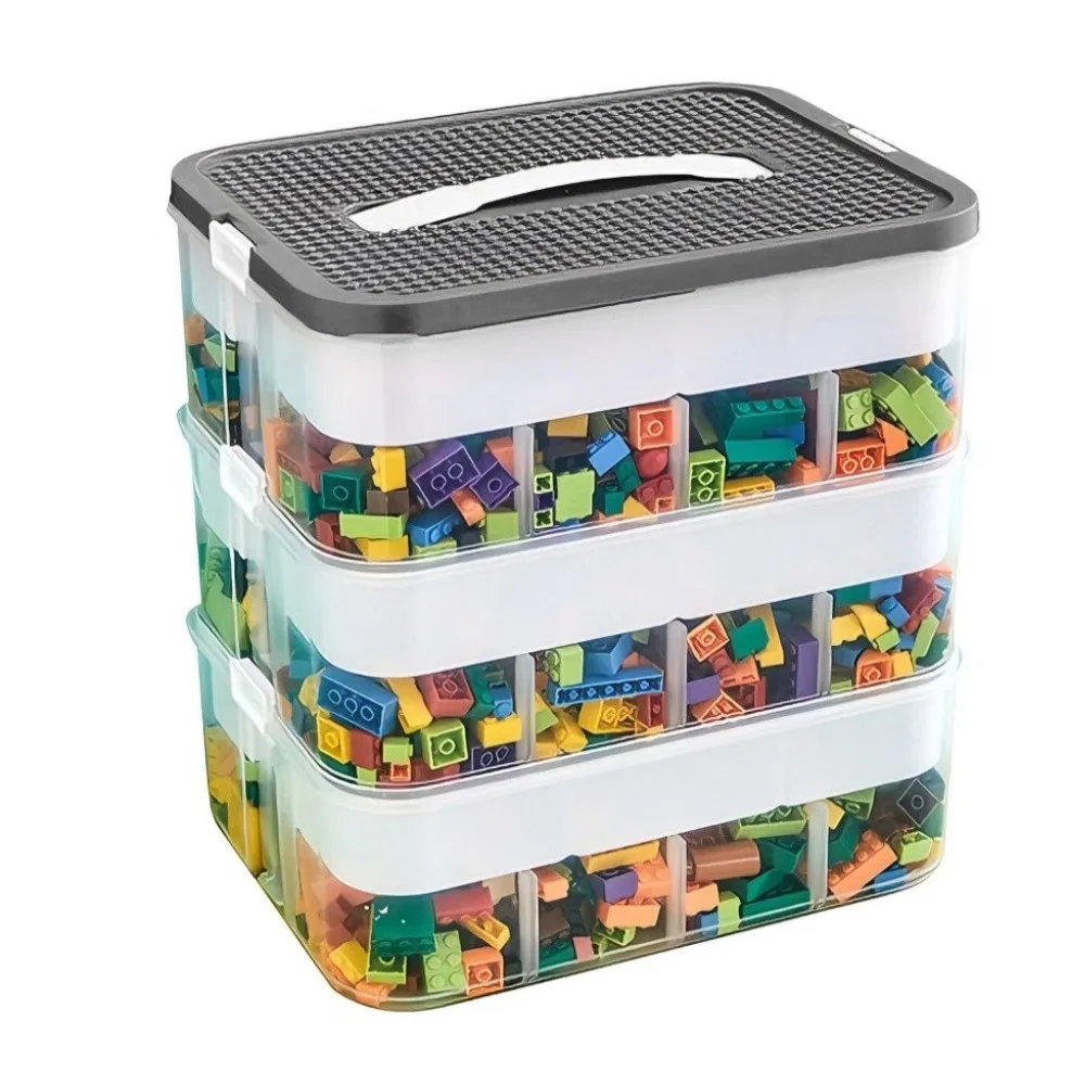 Kinder-Spielzeug-Aufbewahrungsbox Stapelbare Bausteine Sortierbox Organizer mit Herausnehmbaren Fächern Aufbewahrungsbehälter mit Deckel