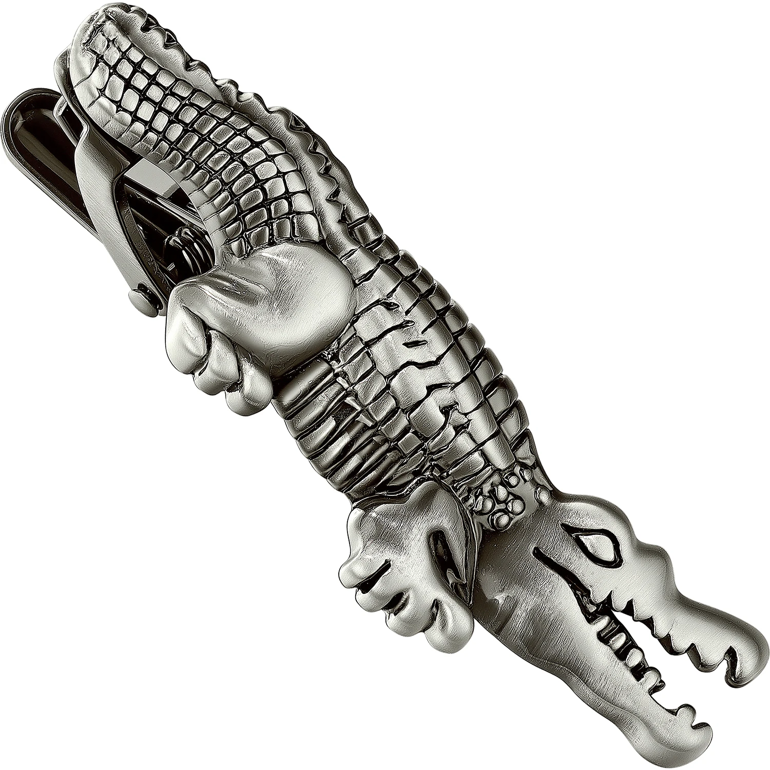 Crocodile Tie Clip for Men, Antique Gunmetal Brass 2 Inch 3D Reptile Animal Tie Bar Novelty Suit Accessories HAWSON