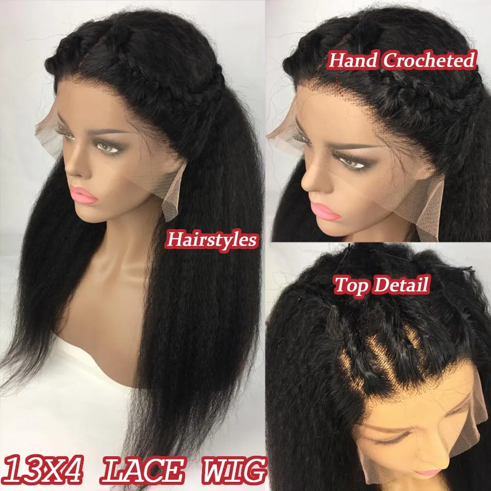 Kinky Straight Lace Front Human Hair Wigs 13X4 13X6X1 Transparent Lace Frontal Wigs Pre Plucked 250% Density Yaki Straight Wig