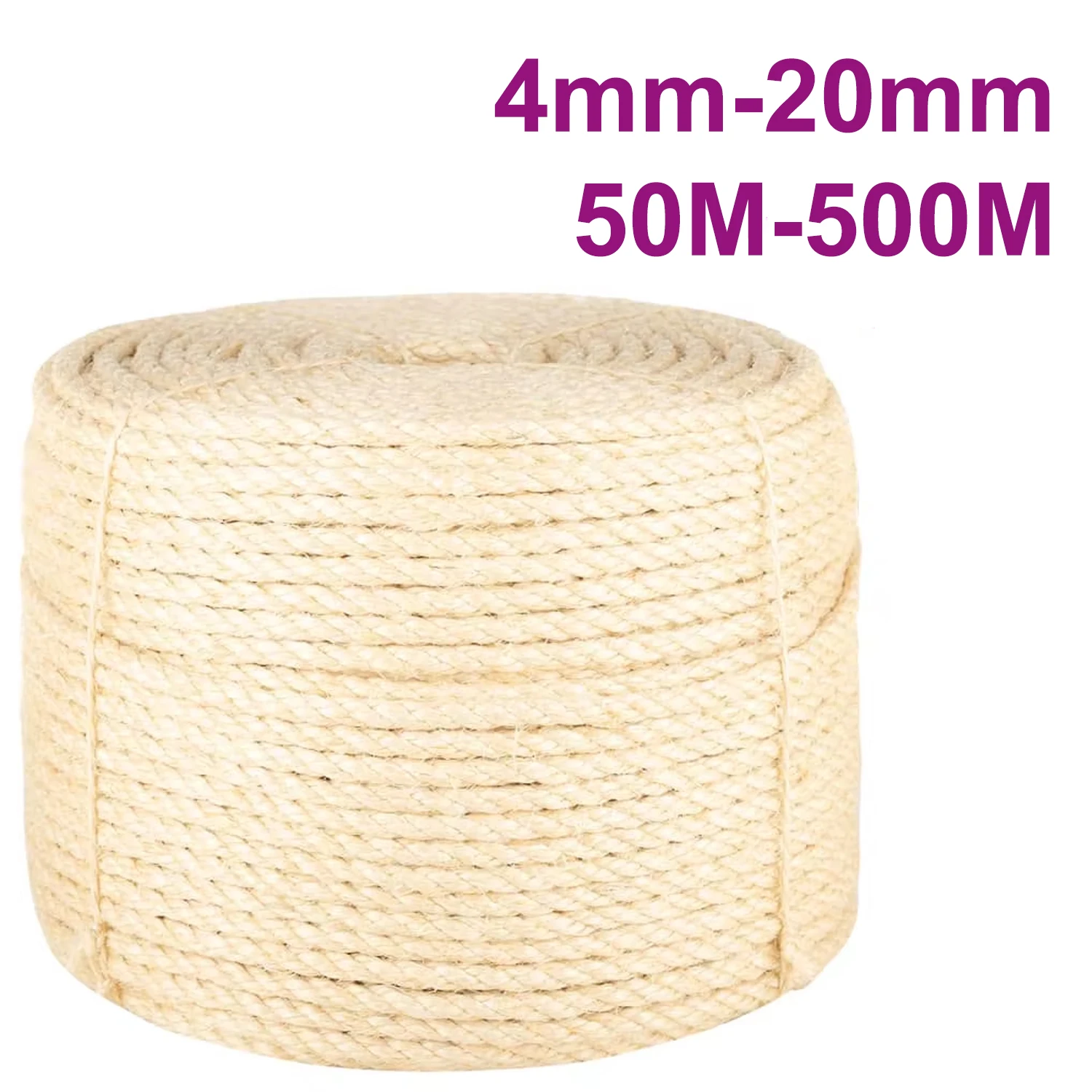 25/50/100/250/500m 4/6/8/10/12/14/16/20mm 100% Natural Sisal Rope for Cat Tree DIY Scratching Post Toy Climbing Frame Replacement Scratch Furniture