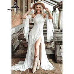 robe boheme Split Side Lace Boho Off Shoulder Wedding Dress with Detachable Sleeve 2025 Bohemian Bridal Gown Women Customized 