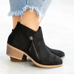 2024 Women Booties Autumn Suede Boots Women Fashion Size 43 Platform Boots Side Zipper Heeled Ankle Boots Botas De Mujer