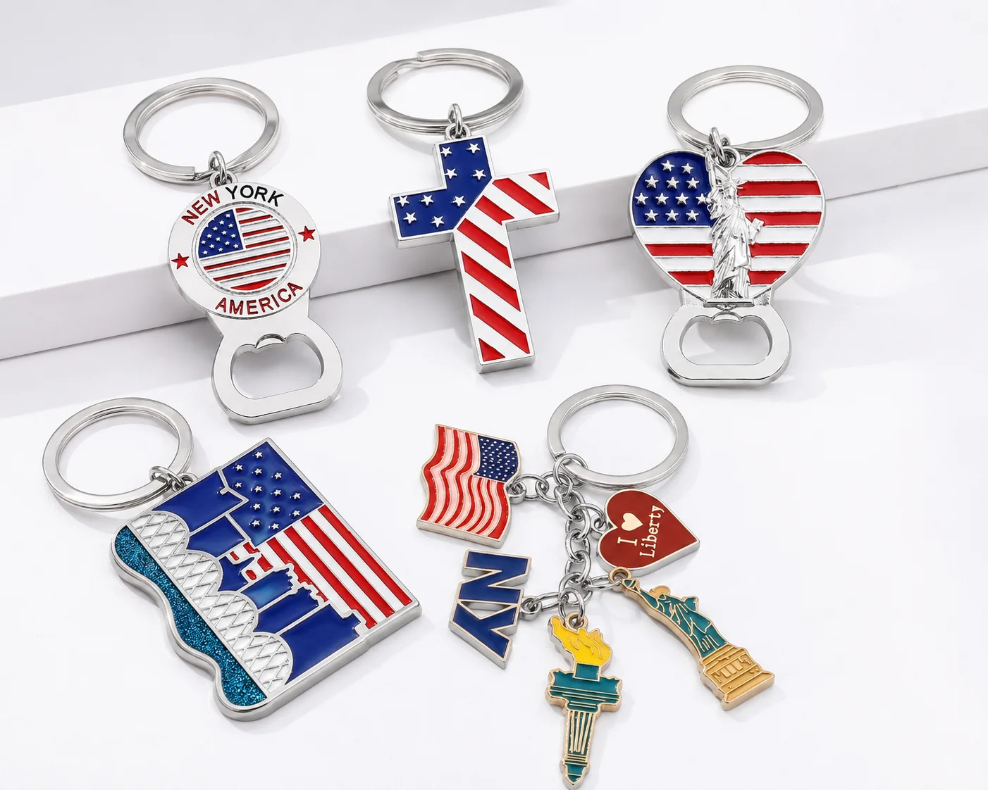 American Independence Day Flag Keychain Charm - Flag, Heart, Statue of Liberty, Torch, New York (NY) Keychain