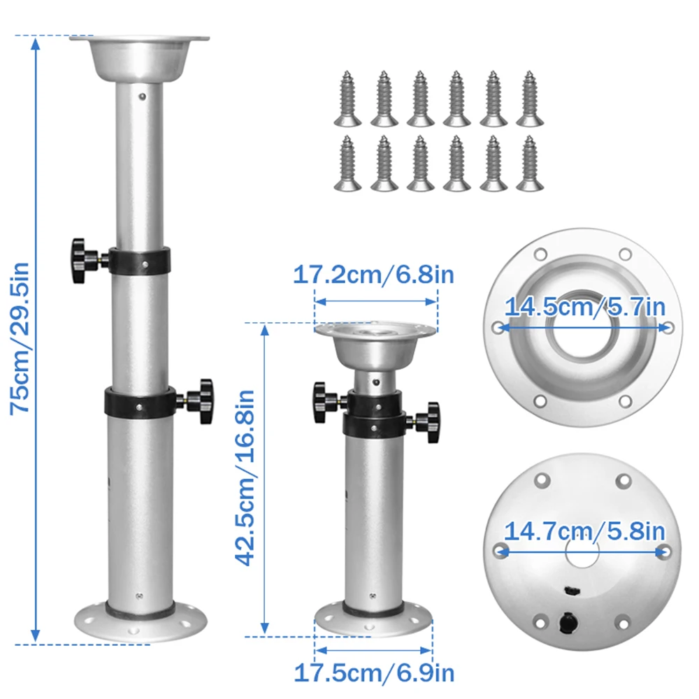 Base per gamba da tavolo per camper regolabile a 3 posizioni, adatta per camper, camper, barche e yacht, altezza regolabile da 42,5–75 cm