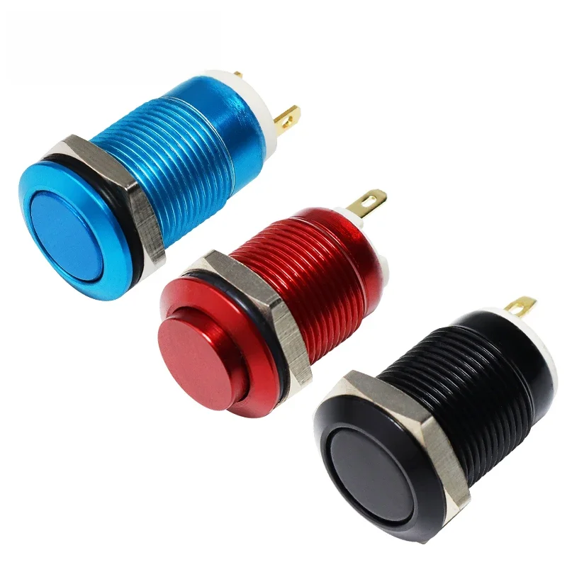 VaneAims 12mm Mini bouton poussoir en métal HS12 interrupteur à réinitialisation automatique momentané oxydation rouge jaune bleu vert noir 0,5A 2 broches