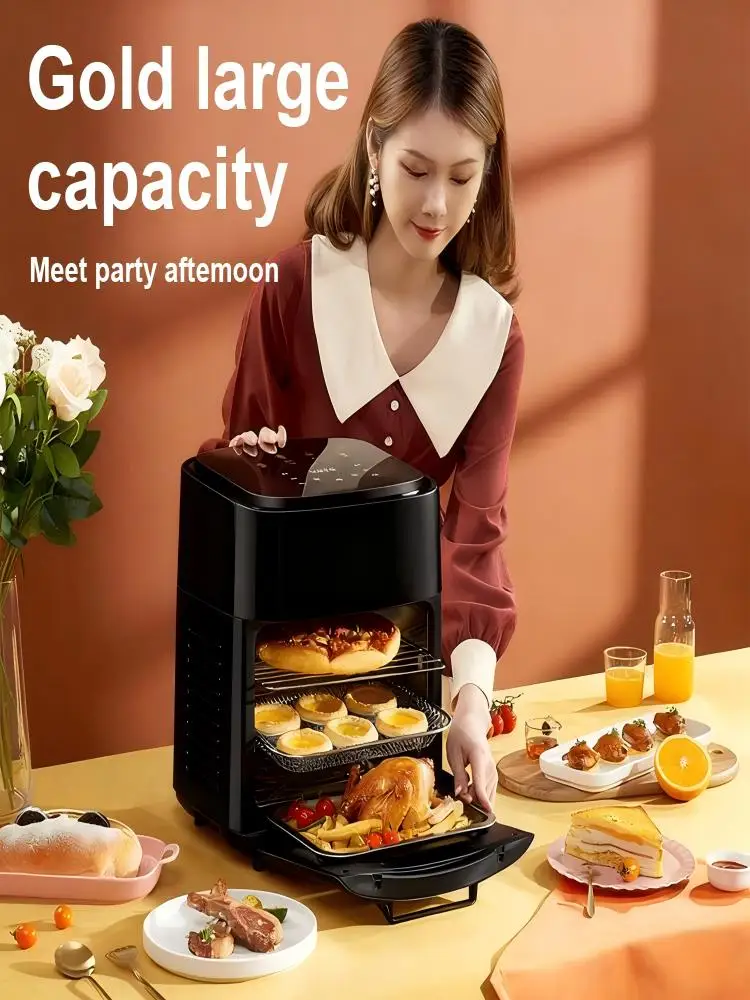 15L Smart Heißluftfritteuse 360 °   Heißluftzirkulations-3-Ebenen-Regal, große elektrische Fritteuse mit Touchscreen, Multifunktionsgerät mit sichtbarem Fenster und Timer zum Backen, Grillen und