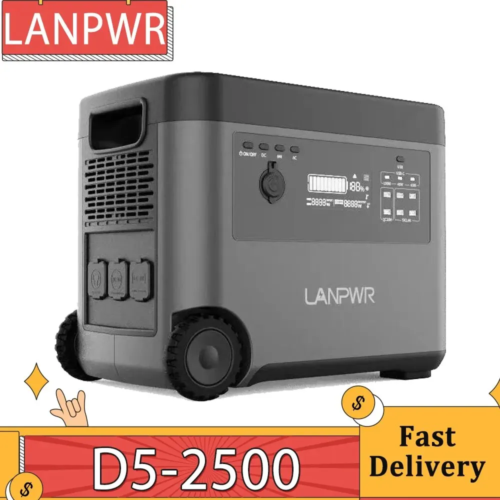 LANPWR 2500W Portable Power Station, 2160Wh LifePo4 Solar Generator, 15W Wireless Charging, 14 Outlets, 65 Mins AC Fast Charging