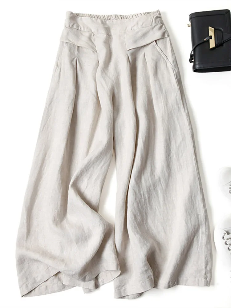 Tinaa Fashion Casual Split-Joint Solid Color Wide Leg Plus Size Pants for Casual Artistic Retro Occasion