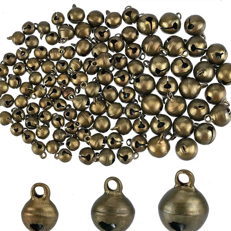 100szt Mini Jingle Bell Vintage Bronze Small Elliptical Antique Brass Bell for Crafts and Christmas Halloween Festival Decor