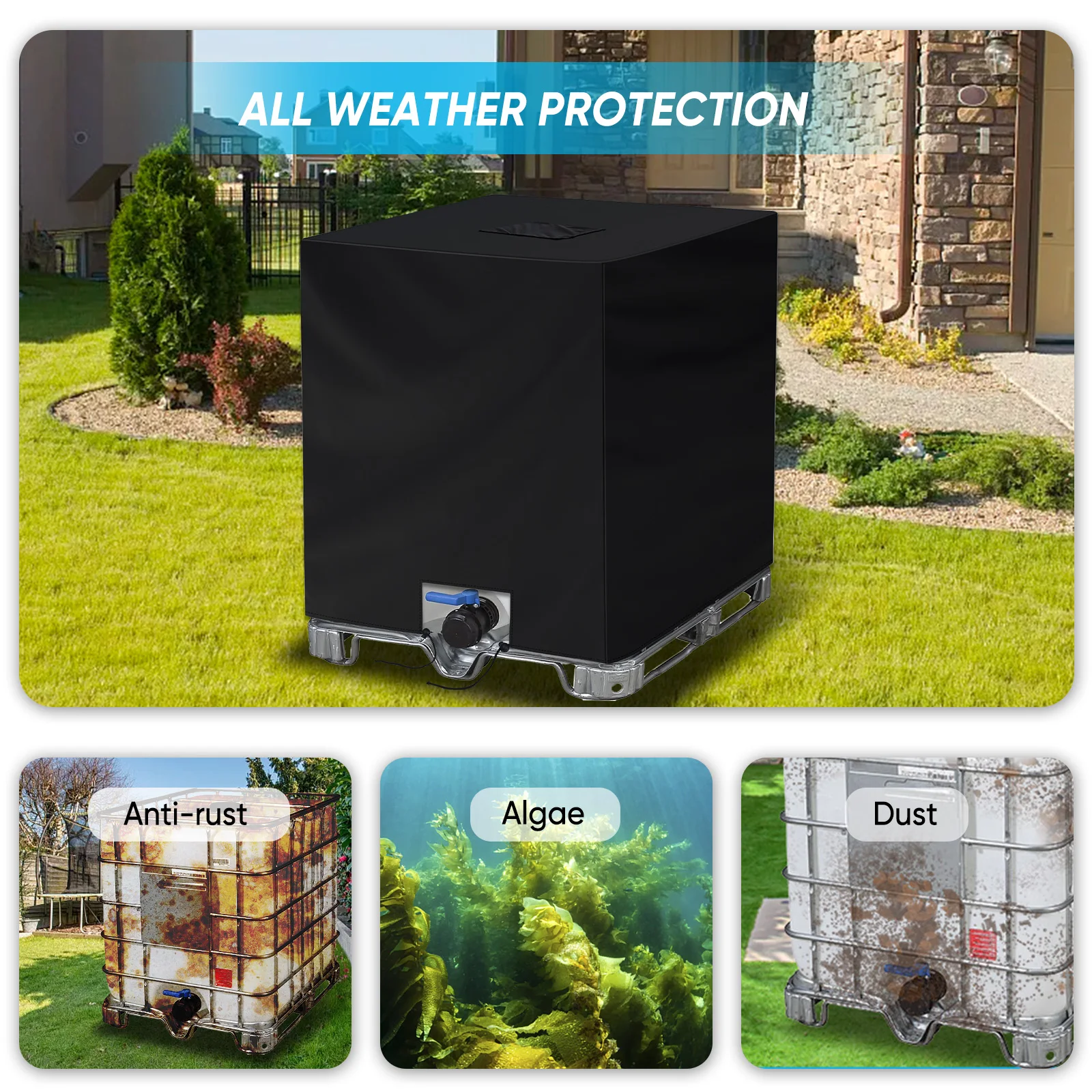 NEVERLAND 1000L Water tank cover Waterproof IBC Tote Cover 1000L IBC Tank Container UV Film Protective Cover dust scriptures