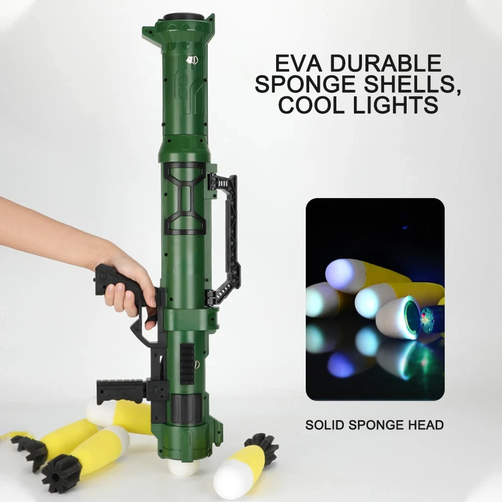 Children's RPG Mortar Toys Set Rocket Launcher Grenade Throwing Chasing Cannon with 3 Safety LED Foam Bullet for Boy Cosplay Toy