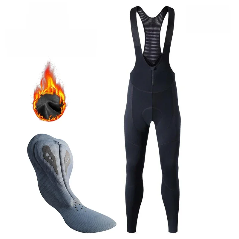 AliExpress YKYWBIKE Men's Winter Thermal Fleece Cycling Bib Pants Mountain Bike Zipper Cycling Pants Gel Padded MTB Long Tights Suspenders