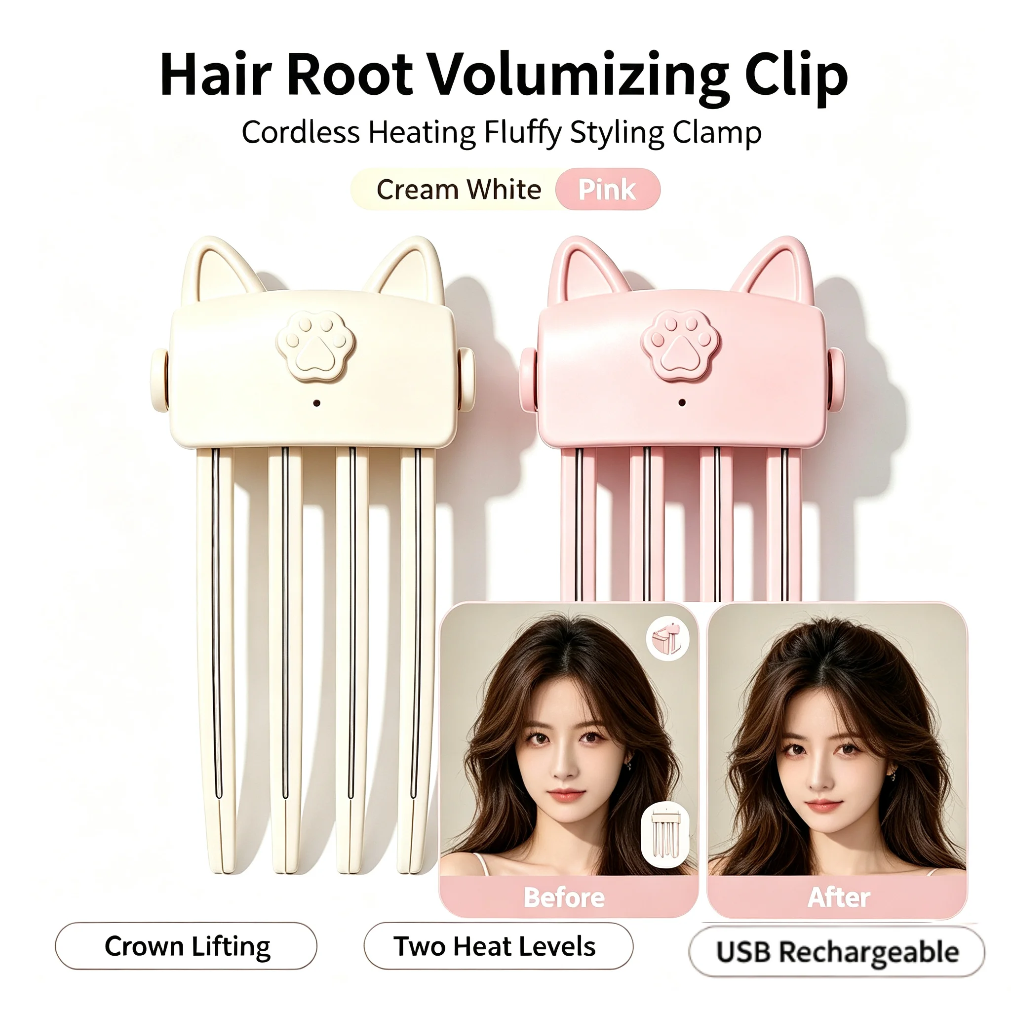 Kabelloser Haarwurzel-Volumen-Clip, wiederaufladbarer Haarheber-Kamm, Styling-Tool, sicherer Haar-Flauschfixierer, für die tägliche Haarstyling-Erstellung – Detail 6
