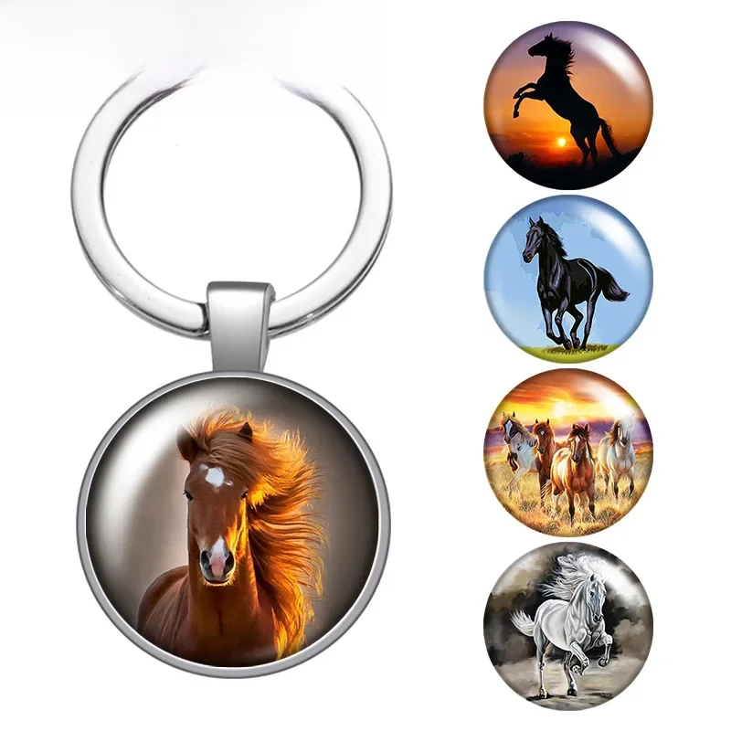 Animal Running Horse Steed szklany kaboszon brelok do kluczy torba brelok do kluczy samochodowych uchwyt pierścieniowy Charms breloki prezent — zdjęcie 2