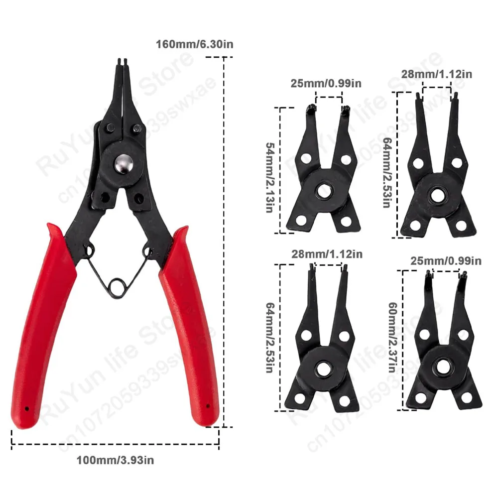 4 In 1 Snap Ring Pliers Set 45 90 180 Degree Angled Jaws Circlip Pliers Interchangeable Jaw Head Removal Retaining Hand Tool