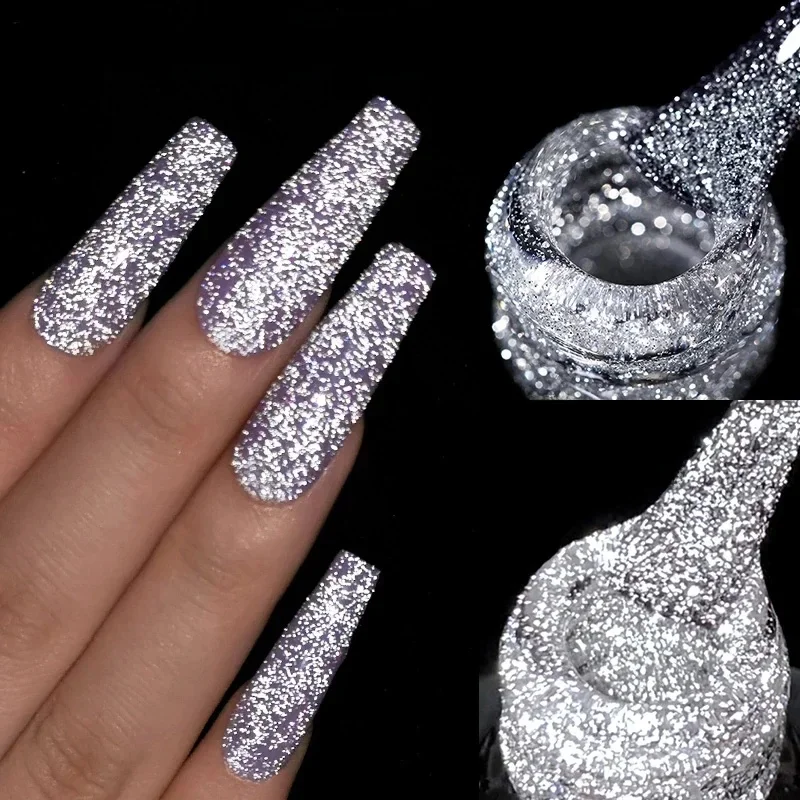 LILYCUTE 7ml réfléchissant paillettes vernis à ongles effet scintillant tremper Gel Semi Permanent pour manucure Nail Art UV Gel pour ongles