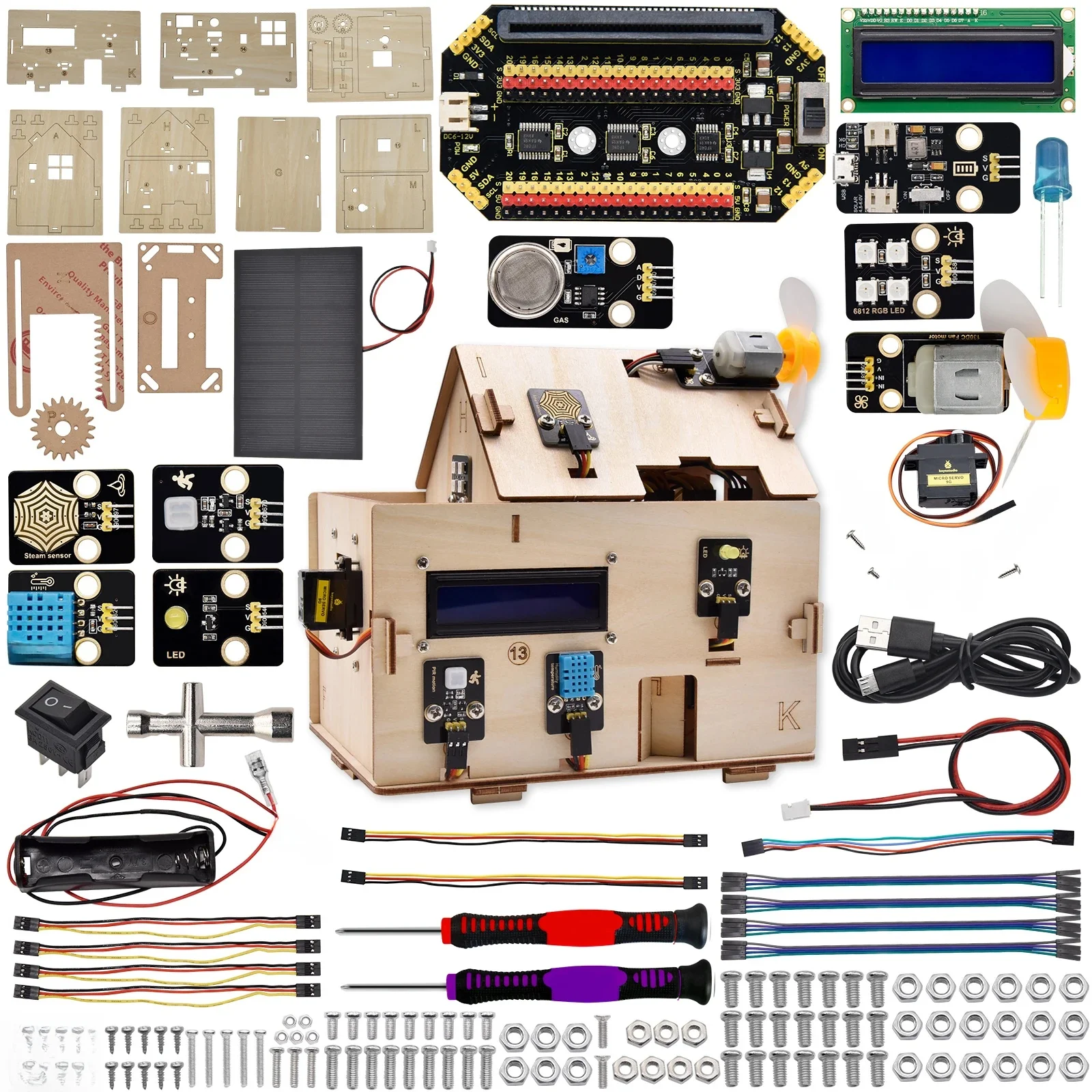 Keyestudio STEM Microbit V2 zestaw inteligentnego domu + panel słoneczny dla BBC Micro:Bit zestaw startowy DIY zestaw elektroniczny Python i Makecode — zdjęcie produktu 7