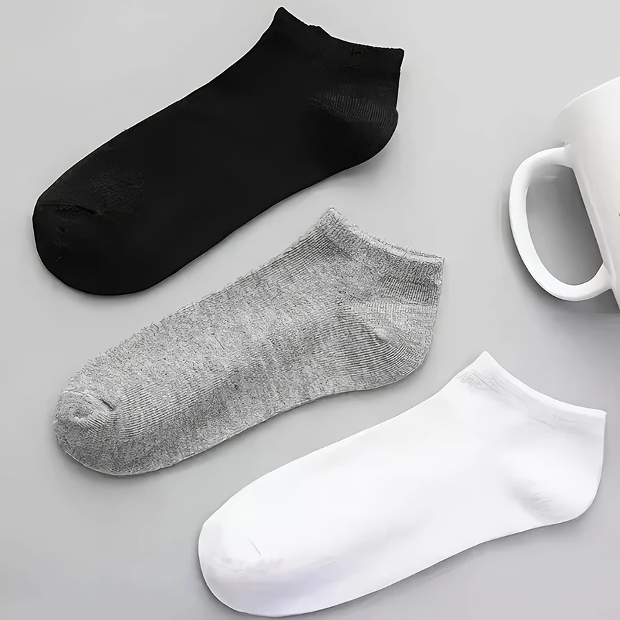 

50 Pairs, Thin Breathable and Sweat Absorbing, Black, White and Gray Socks, Solid Color Simple Unisex, Outdoor Casual