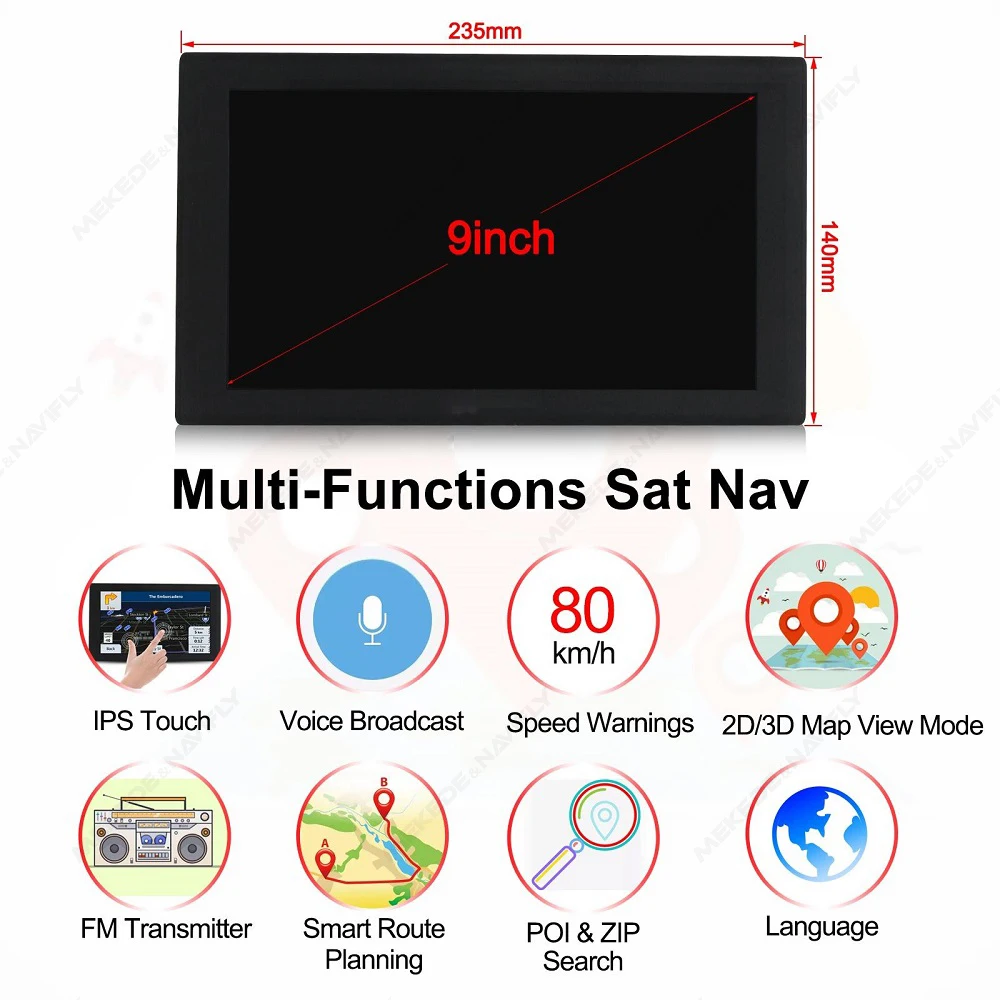 NaviFly Car GPS Navigation 9 Inch Touch Screen Multi-Functions Sat Nav Europe Map support FM Transmitter TF Music images Video