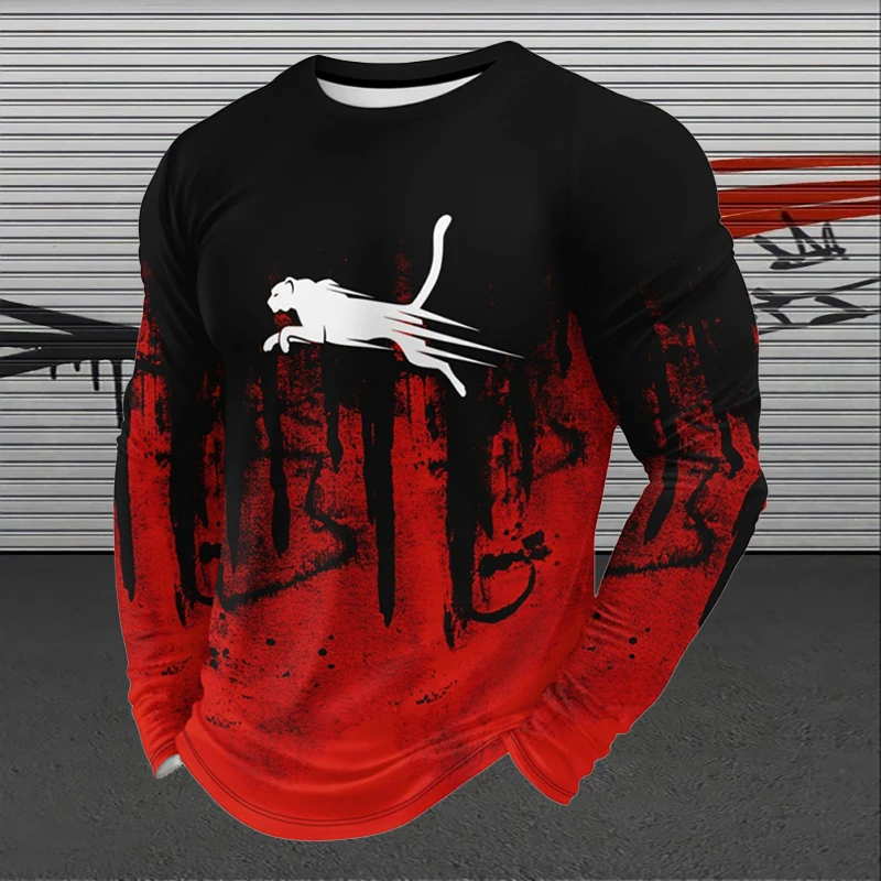 

Men's 3D Printed Round Neck Long Sleeved Soft And Versatile Fashionable Street Top Casual Sports High-Quality New T-Shirt