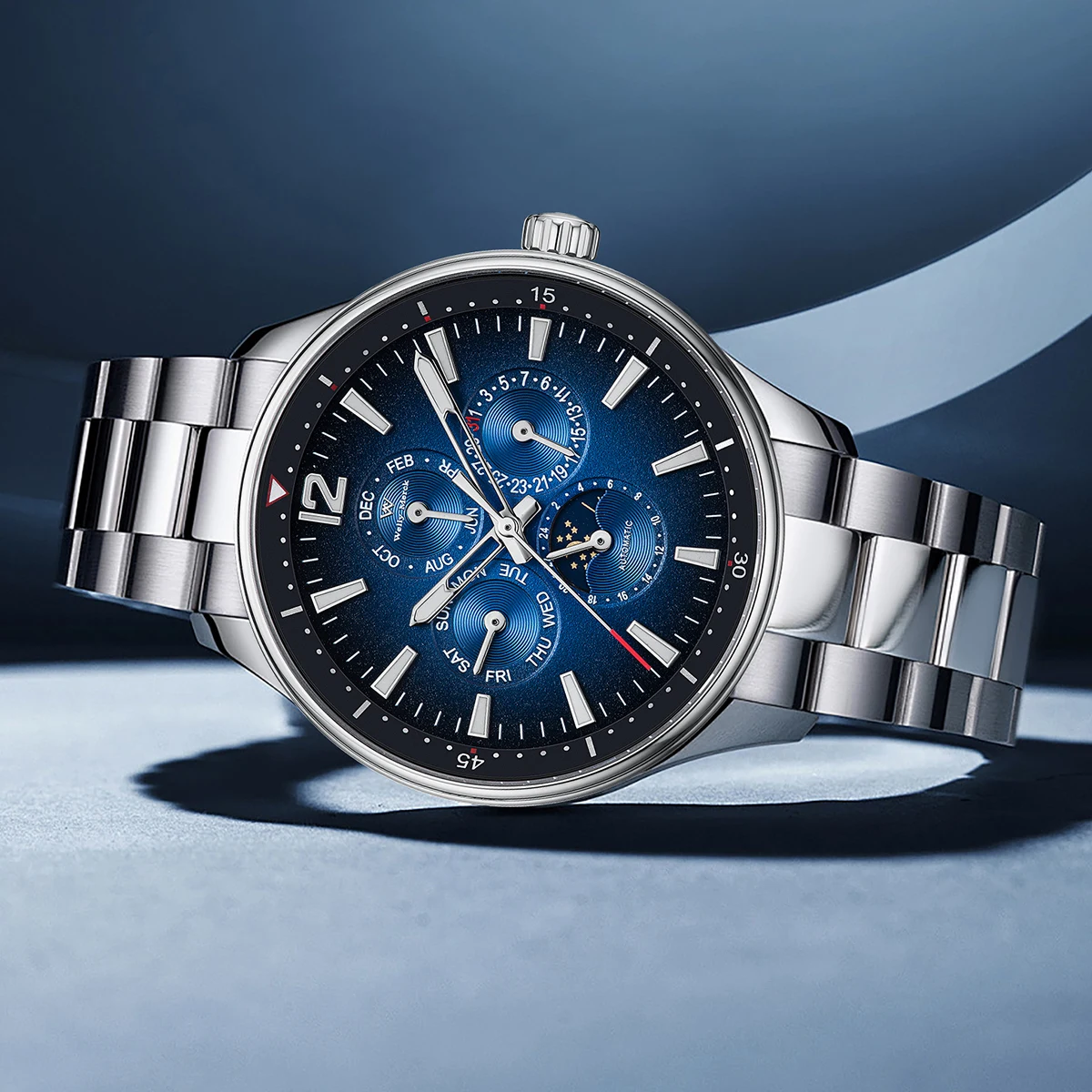 WM 시계 자동 기계식 시계 비즈니스 히든 크라운 다기능 남성용 사파이어 방수 웰리 메르크 남성 시계 160M-WM