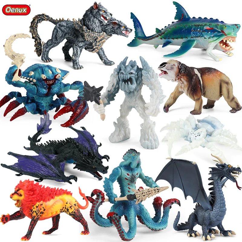 Oenux dinossauro selvagem voando dragão mágico modelo caranguejo polvo leão aranha gelo troll animais figuras de ação decoração crianças brinquedo