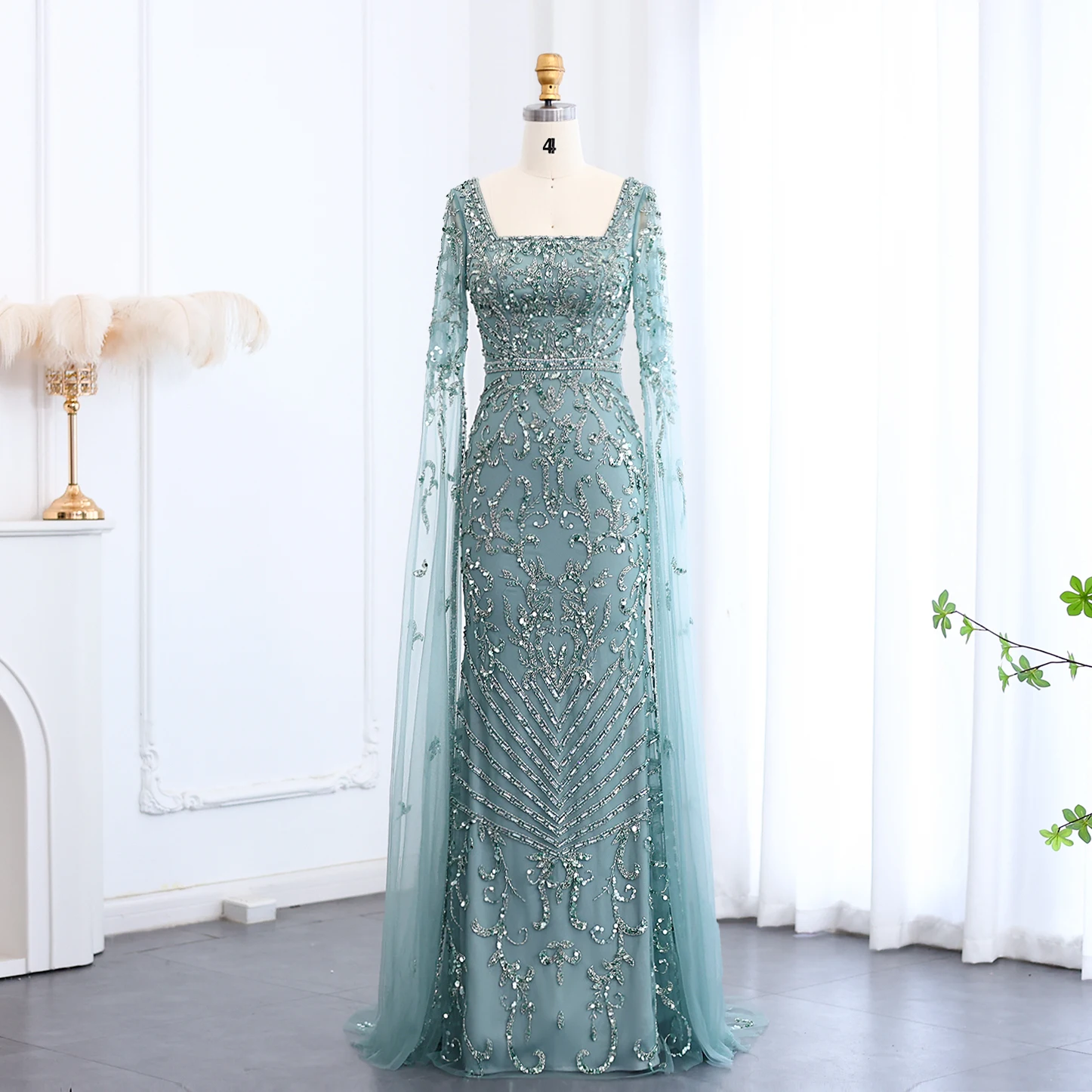 Sharon Said 2026 Luxury Arabic Turquoise Evening Dress with Cape Sleeves  Sqaure Neck Arabian Nights Prom Dress SS469 Customized - AliExpress 320