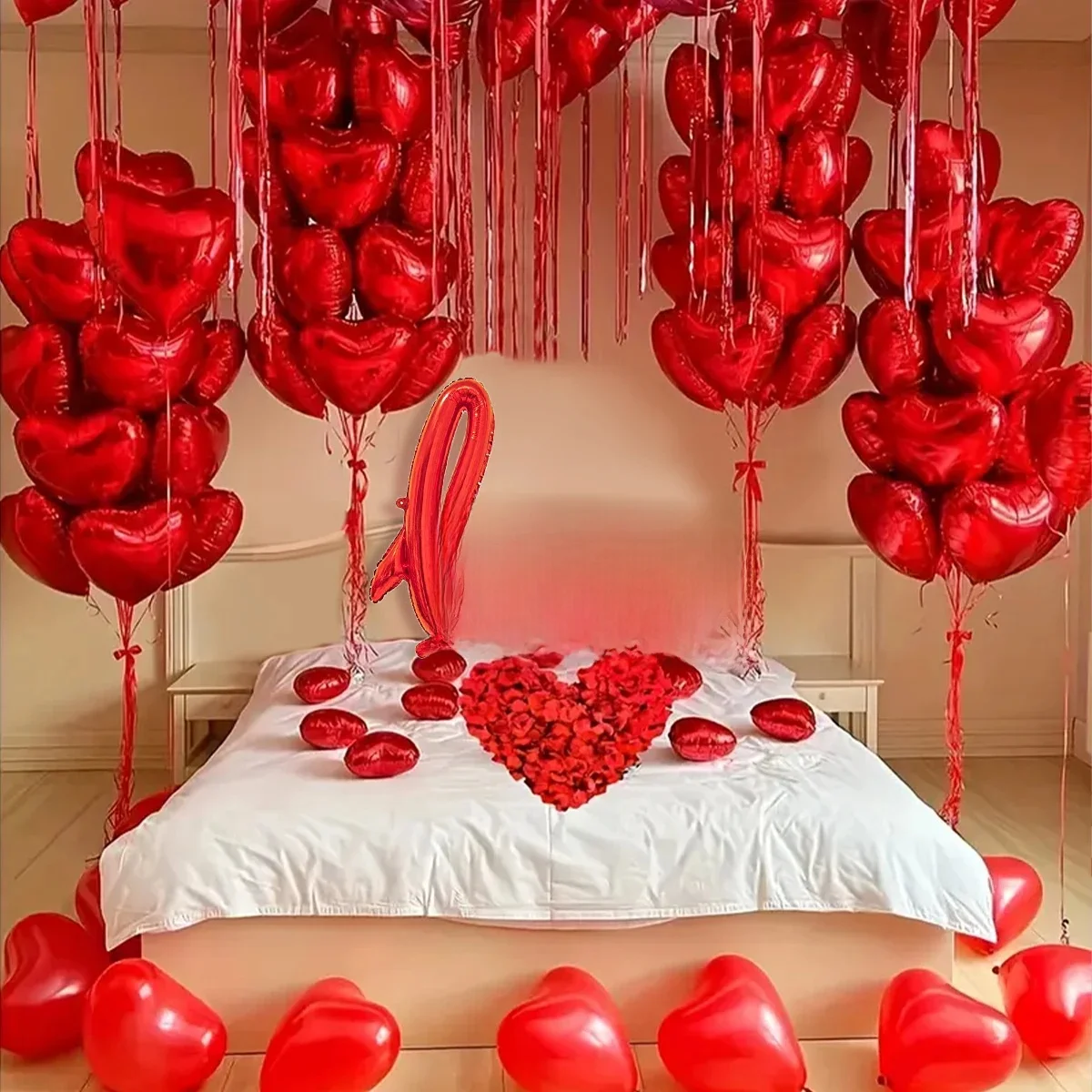 407 sztuk czerwony zestaw balonów z literami „miłość”, 18-calowy balon w kształcie serca płatki róż impreza walentynkowa, dekoracja rocznicowa — zdjęcie 2