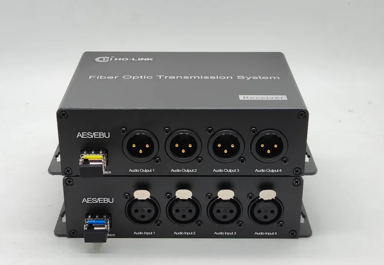 4 channels  AES/EBU Digital Audio Fiber Optic Converter transmitter receiver extender